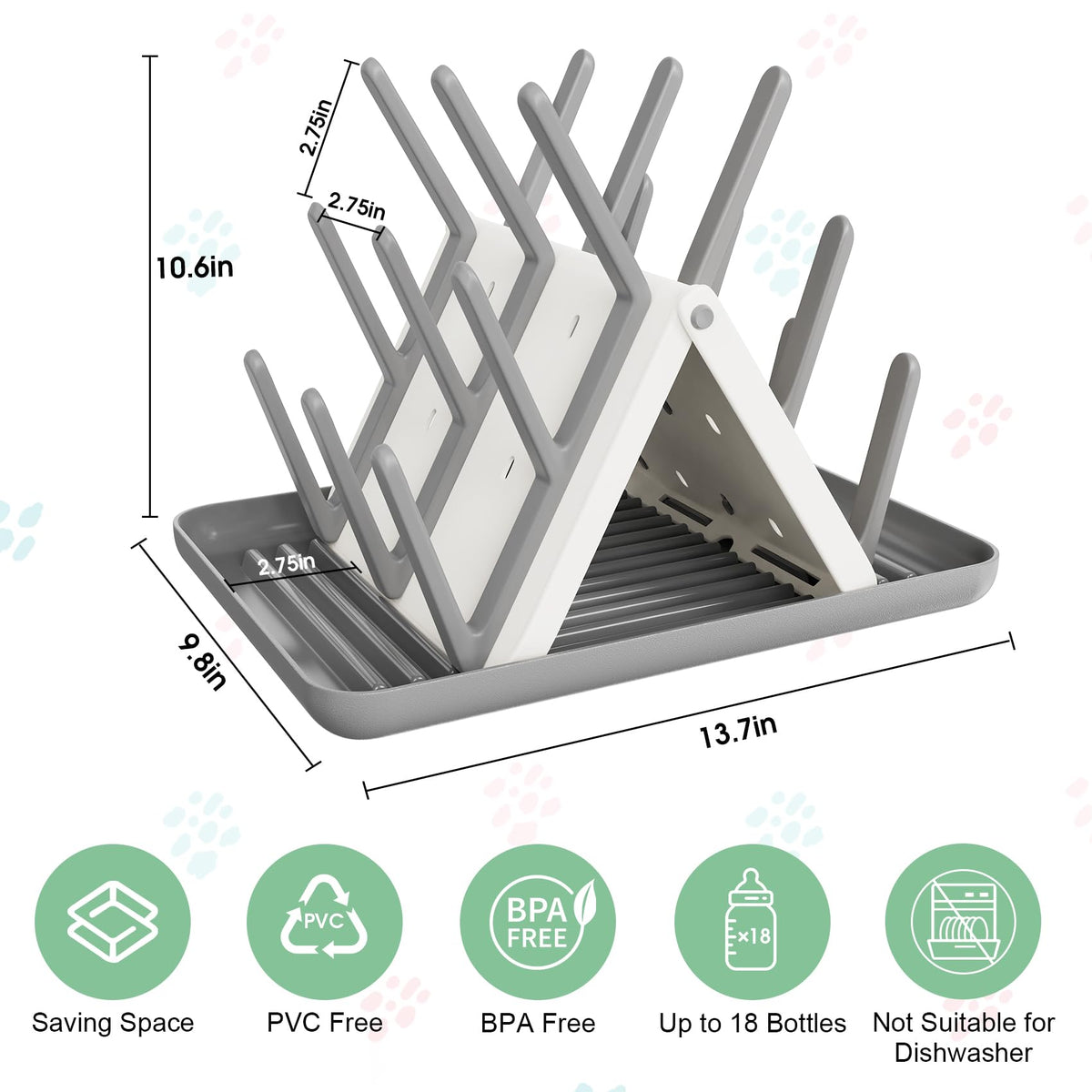 Large Baby Bottle Drying Rack, Space Saving Countertop Holder Organizer