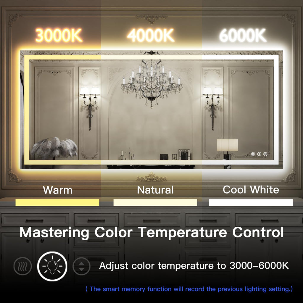 40x24 LED Bathroom Mirror, Wall Mounted Vanity Mirror, Dimmable