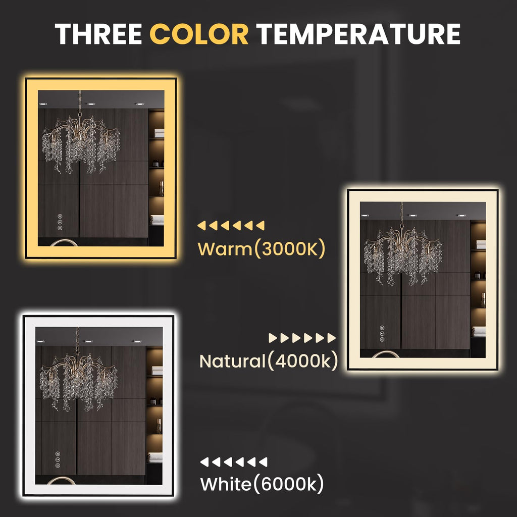 30"X36" LED Bathroom Mirror Black Framed