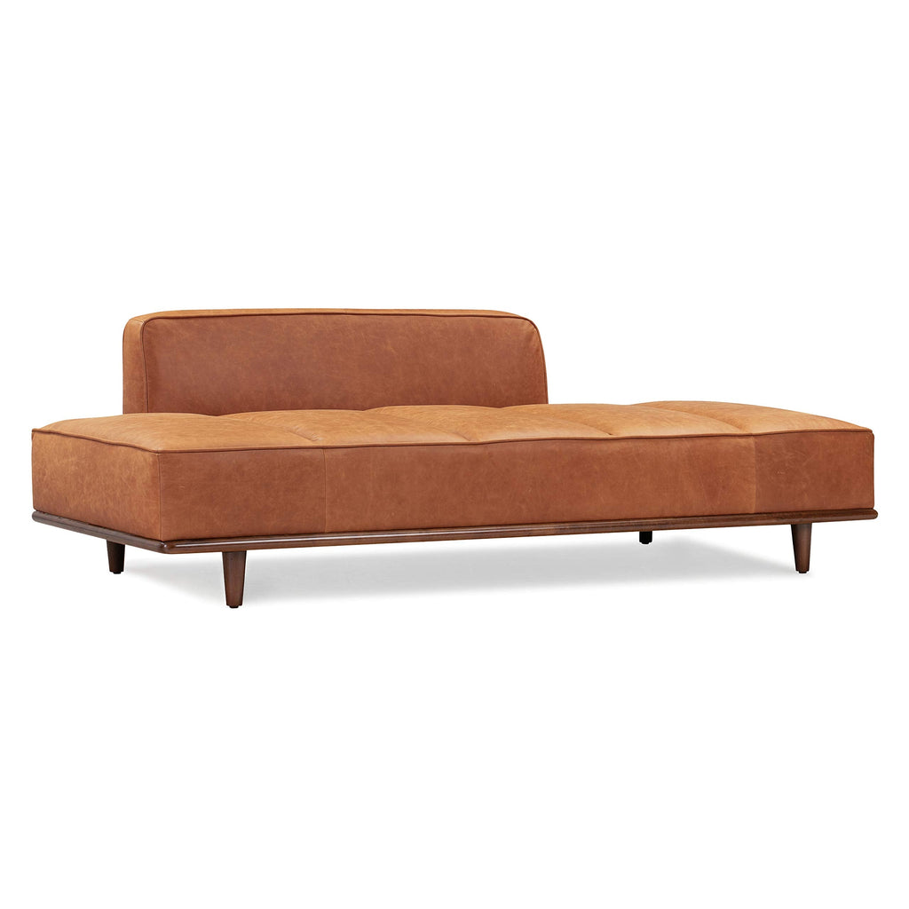 Jasper Daybed - Cognac Tan - Full-Grain Pure-Aniline Leather Upholstery - Walnut-Stained Ash Wood Frame, 6.6 Feet
