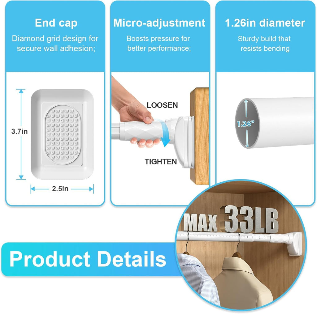 White Closet Rods For Hanging Clothes,41-67 In heavy duty tension rod