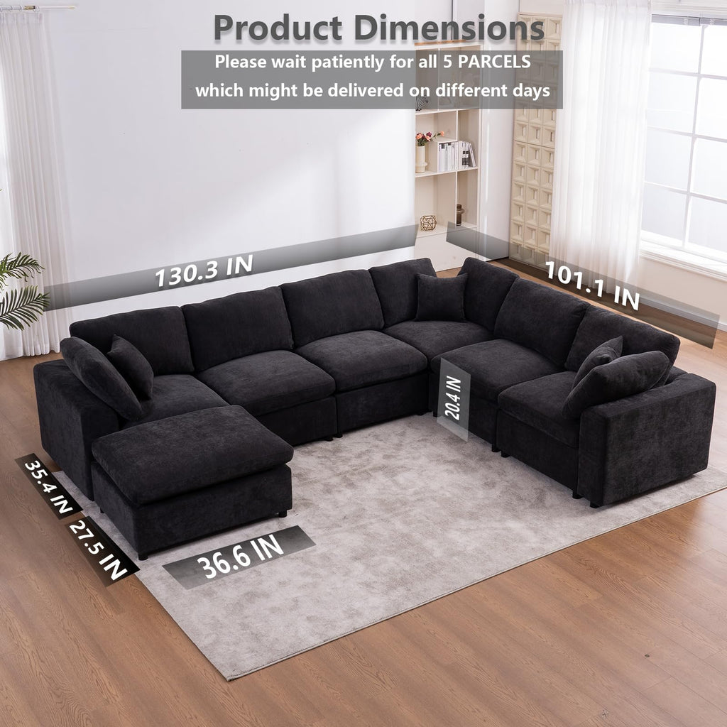 Oversized Modular Sectional Sofa, Couches, Black