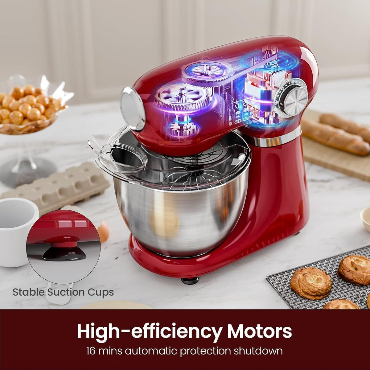 5.5QT 12-Speed Electric Stand Mixer, Tilt Head Kitchen Mixer, Red
