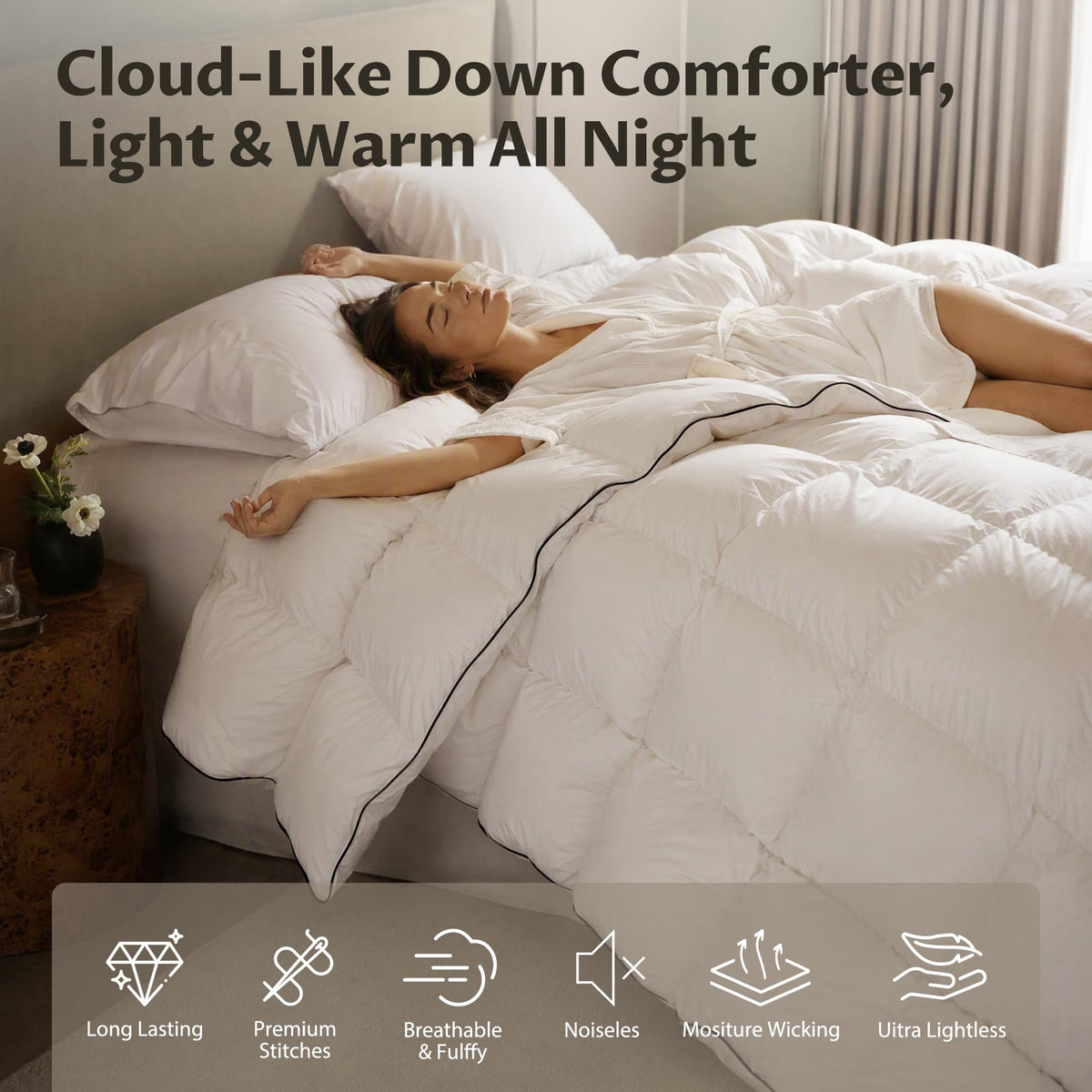 Luxury White Goose Feathers Down Fiber Comforter Duvet Insert