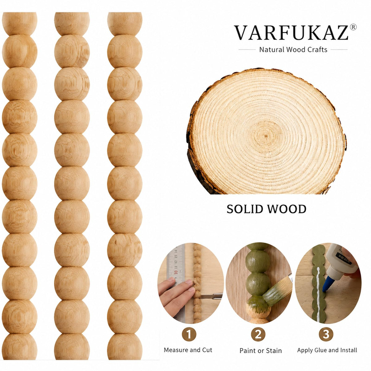18-Pack 15.75 Inch Unfinished Beaded Wood Trim Molding (Wide 14mm)