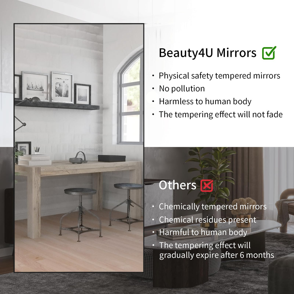 76" x 34" Full Length Mirror with Stand, Black Large Floor Mirror