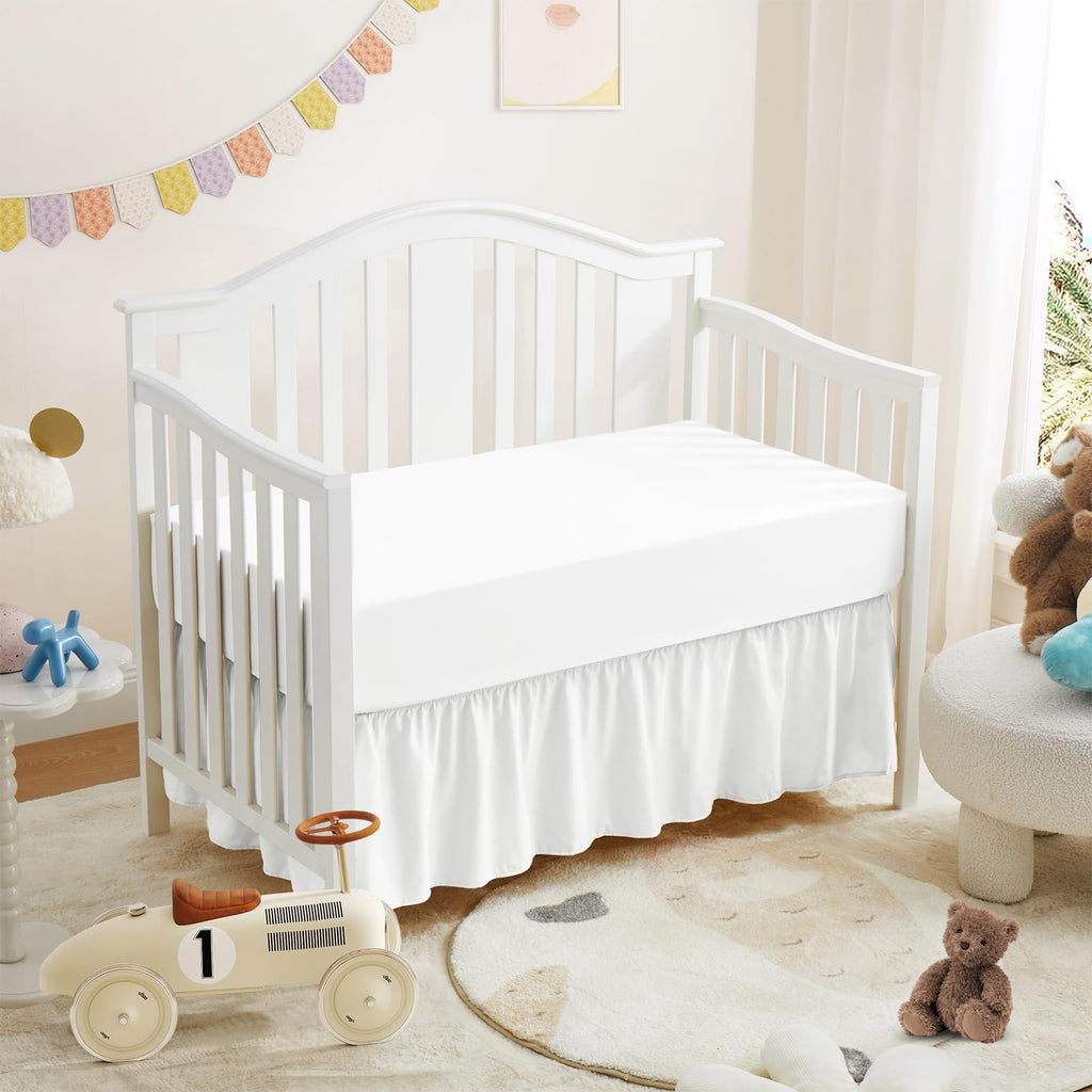 2 Pack Crib Skirt & Crib Bed Sheet Set, White