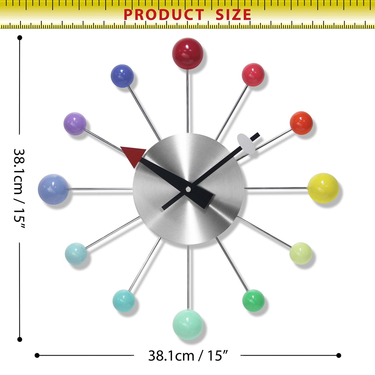 Inspired Nelson Style LTD. Orb Spoke Starburst Wall Clock, Rainbow, 15"