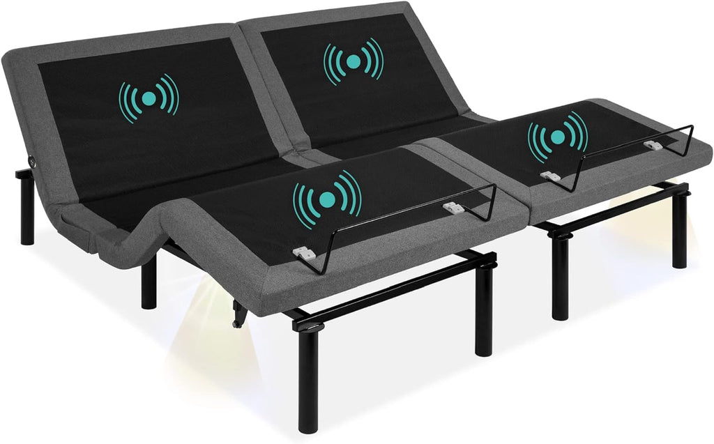 Ergonomic Split King Size Adjustable Bed Frame, Electric Base w/Wireless Remote Control, Nightlight, Massager, 2 USB