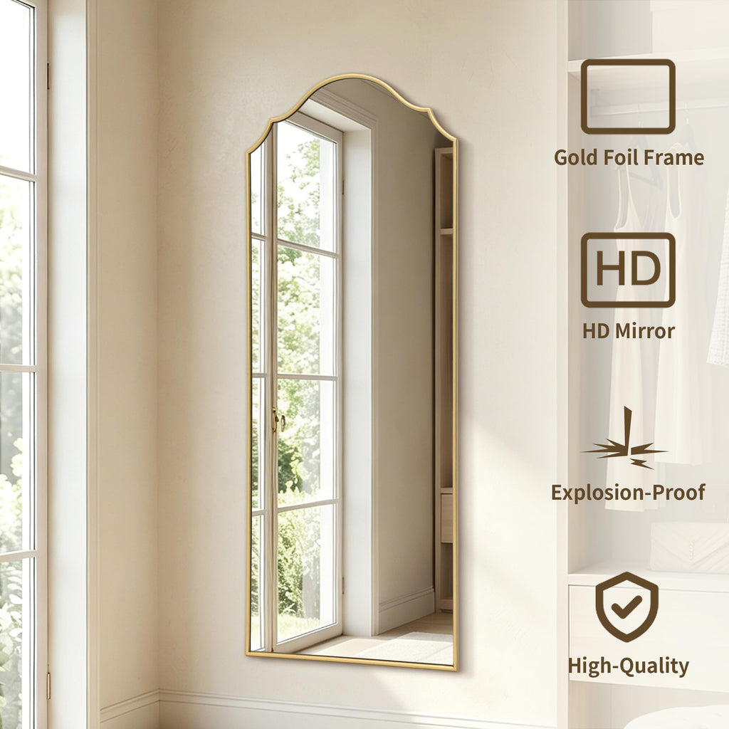 Scalloped Full Length Mirror: 21"x56" Gold Arched Floor Mirror