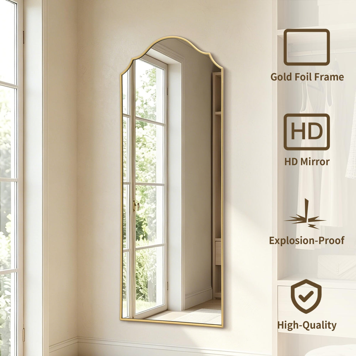 Scalloped Full Length Mirror: 21"x56" Gold Arched Floor Mirror