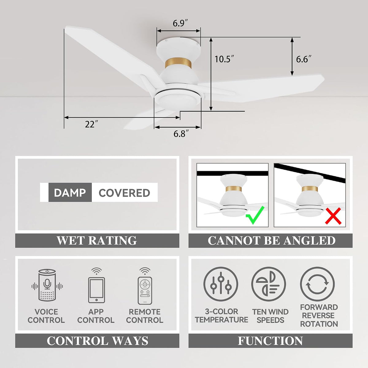 44" Indoor/Outdoor Smart Ceiling Fan with Light