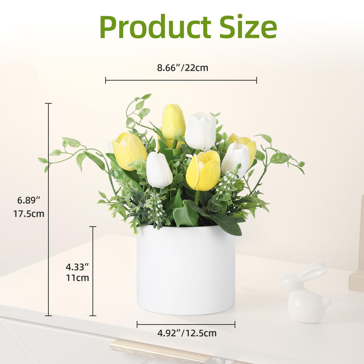 10 Pcs Artificial Tulips with Ceramic Vase, Real Touch PU Fake Tulip Stems for Easter, Spring, Wedding Bouquet, Home