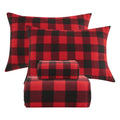 Fleece Sheet Set, Soft Plush Bed Sheets, 4-Piece, Red Buffalo Plaid