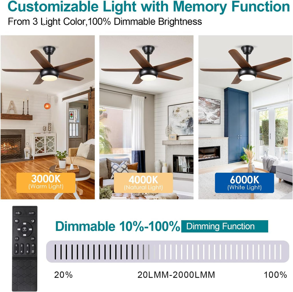 44" Brown Indoor/Outdoor Flush Mount Ceiling Fan with Light & Remote