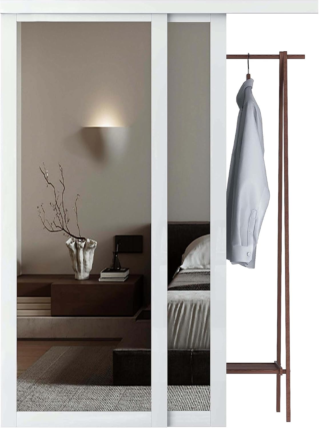 60 x 80 inch Mirrored Sliding Closet Doors for Bedrooms, Upgraded Shatterproof Sliding Mirror Interior Door with