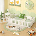 Twin Floor Bed with Fence for Kids, Wooden Montessori Bed Frame with Lockable Door & Guardrails, Low Floor Beds for