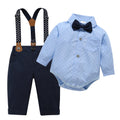 Baby Toddler Boy Formal Gentleman Suits,Dress Long Sleeve Blue Shirt With Bowtie+Suspender Pants Dressy Outfit