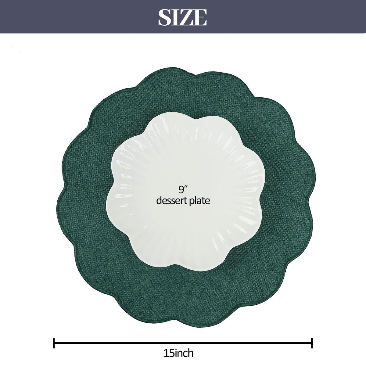 Round Scalloped Placemats Set of 4 15 Inch Faux Linen