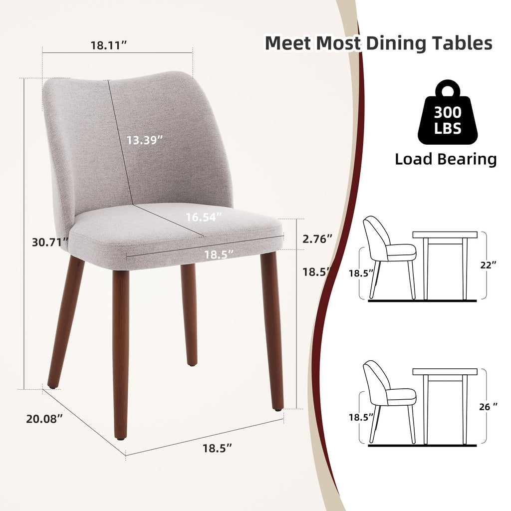 Linen Dining Chairs Set of 4 Upholstered Fabric Dining Chair with Wood Legs, Wing Backrest, Wooden Kitchen Chairs