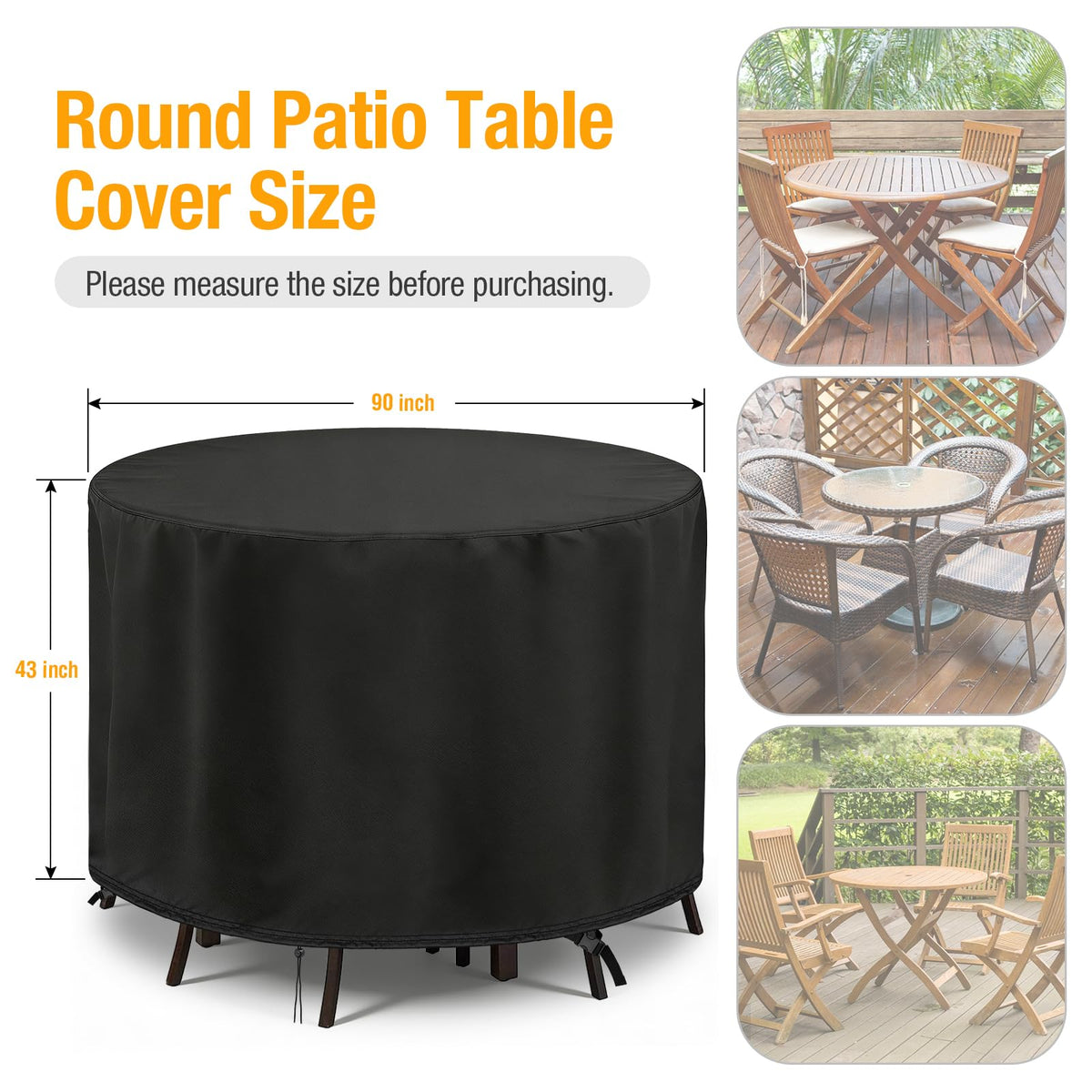 Round Patio Furniture Set Cover, Outdoor Round Table Cover 90"D x 43"H