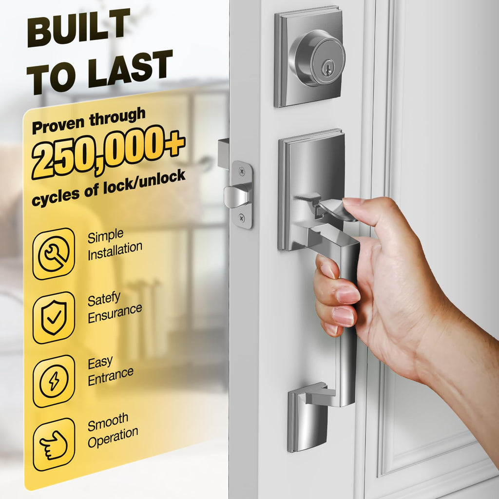 Front Door Handle & Deadbolt Lock Set, Satin Nickel