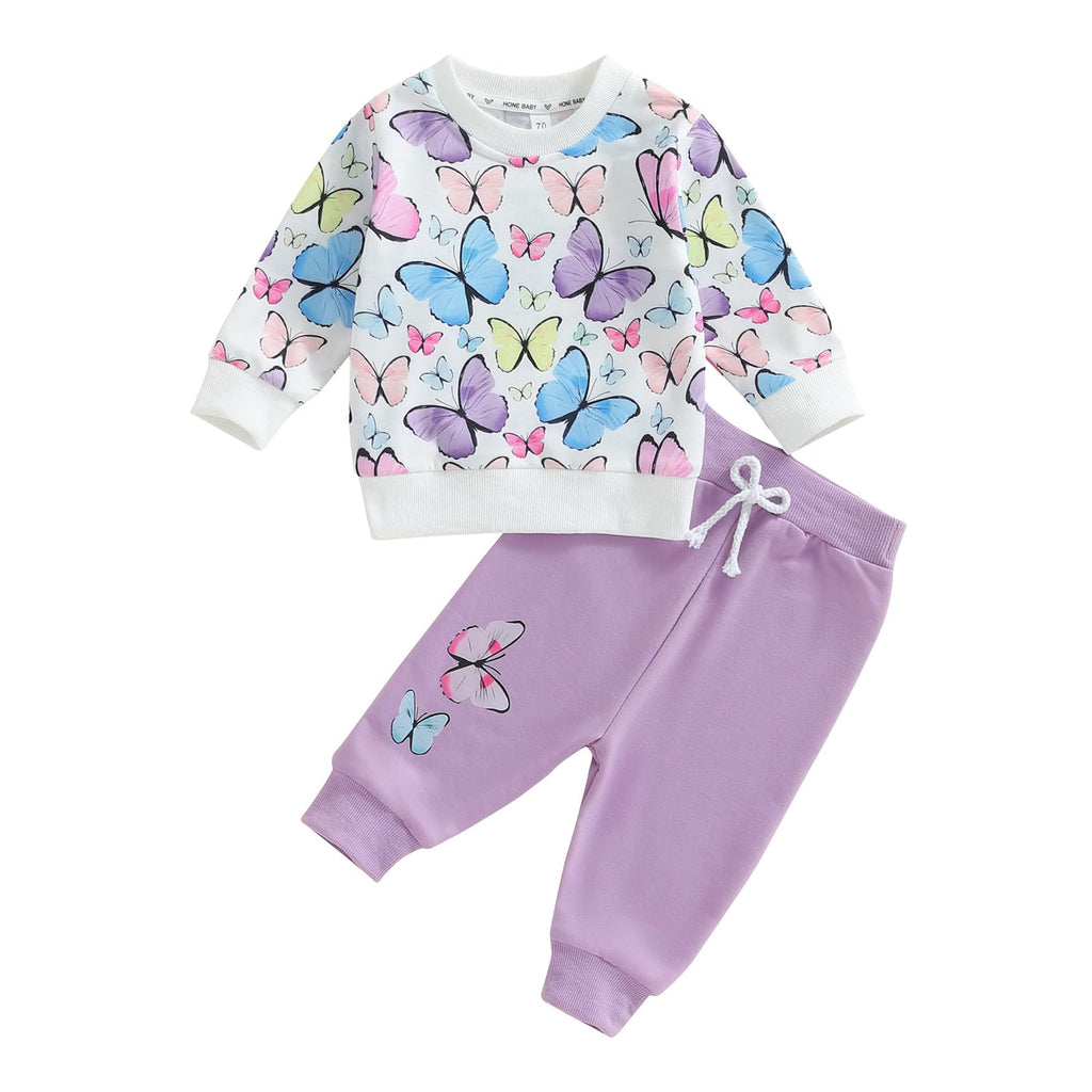 Toddler Baby Girl Fall Winter Outfit Butterfly/Strawberry Sweatshirt Pants Set Cute Clothes 3 6 9 12