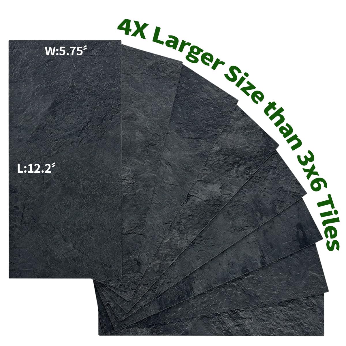 6" x 12" Black Slate Peel and Stick Backsplash Wall Tiles, PVC Faux Stone Stick on Tiles for Backsplash Kitchen