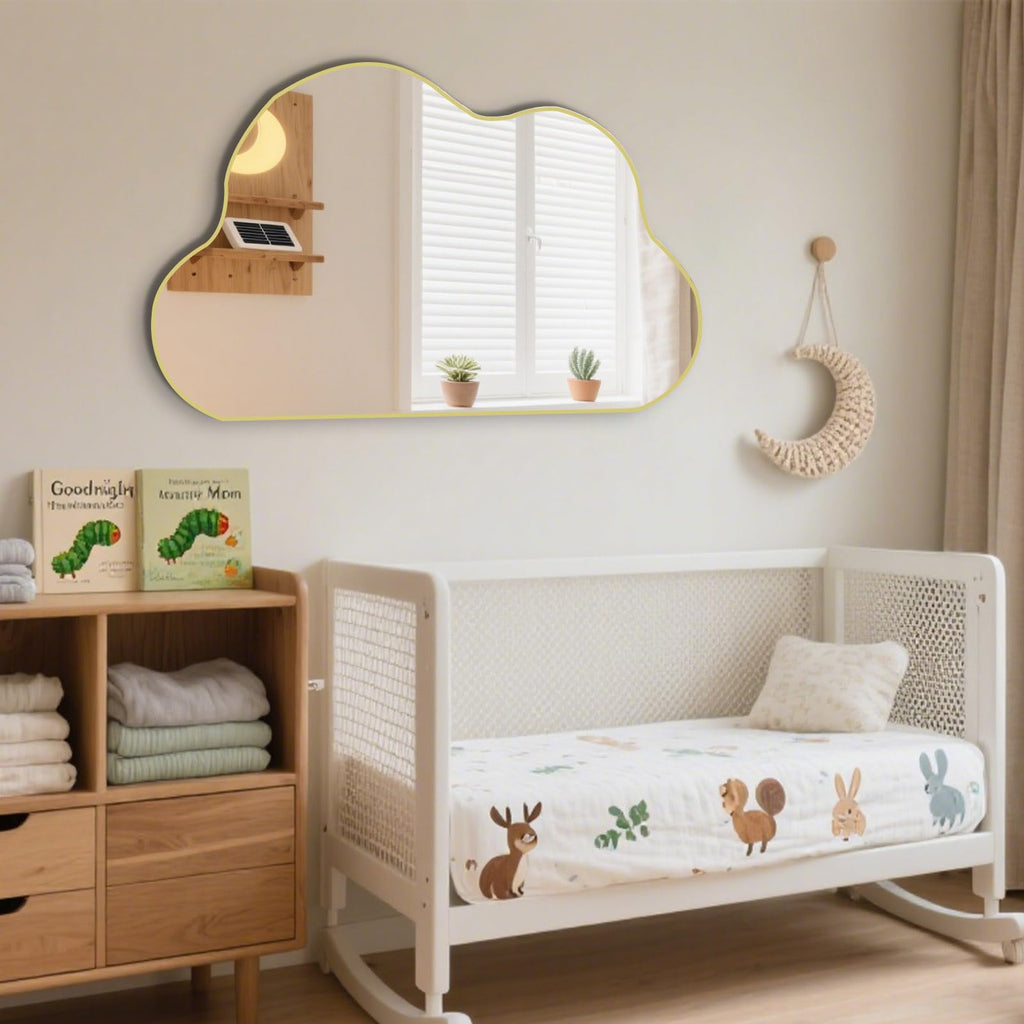 Gold Irregular Mirror, 33.5"x20.5" Cloud Shaped Mirrors, Asymmetrical Wall Mirror, Abstract Funky Frameless Mirrors