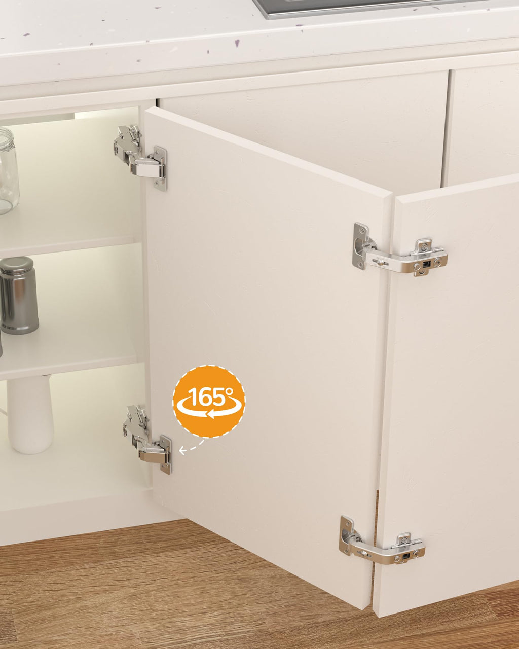 2 Pack 165 Degree Soft Close Kitchen Corner Hinges, Lazy Susan Cabinets, Face Frame, Clip On Plate for Easy