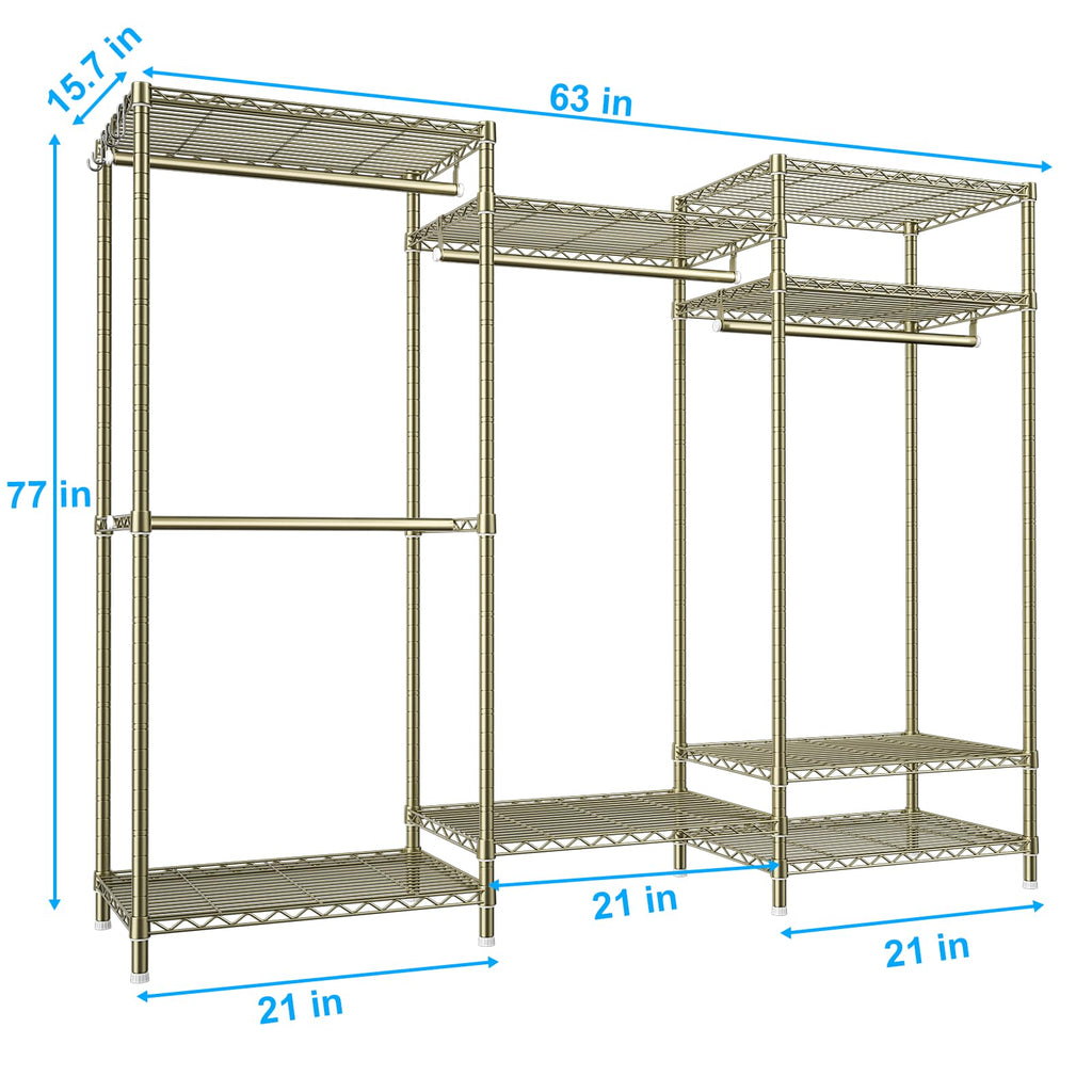 E13 Heavy Duty Clothes Rack(With 4 Hanger Rods & 8 Shelves) Freestanding Clothing Racks for Hanging