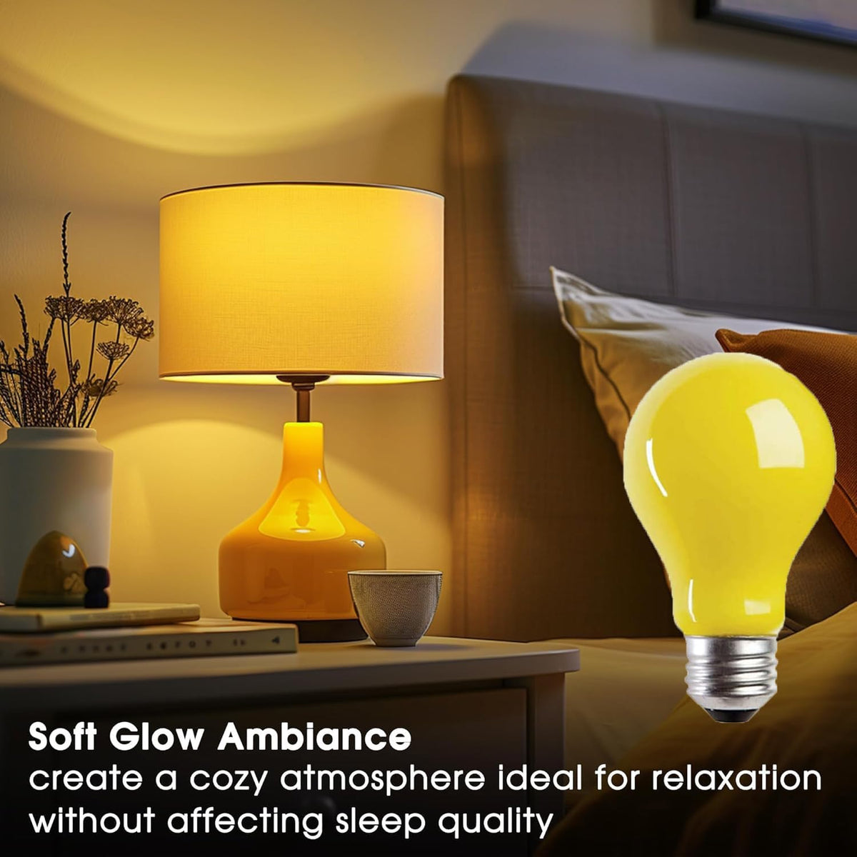 8 Pack 3W A19 LED Bug Light Bulbs Yellow LED Bulb Outdoor Bug Light Bulb 25W Equivalent 2000K Amber Bedroom Night