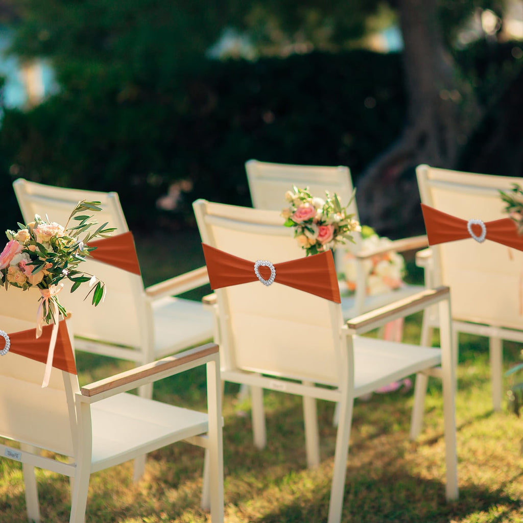 100 Pcs Spandex Chair Sashes with Heart Buckle Slider, Terracotta