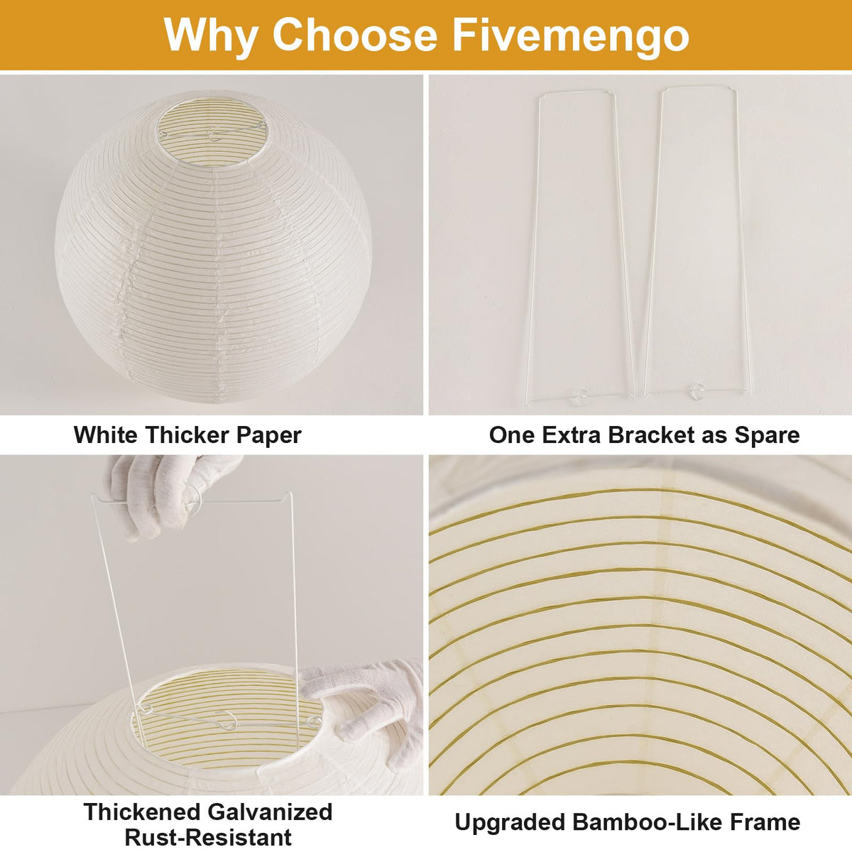 Inspired Noguchi Style Large Paper Lantern Lamp Shade, 23.6in White Round Lampshade Only