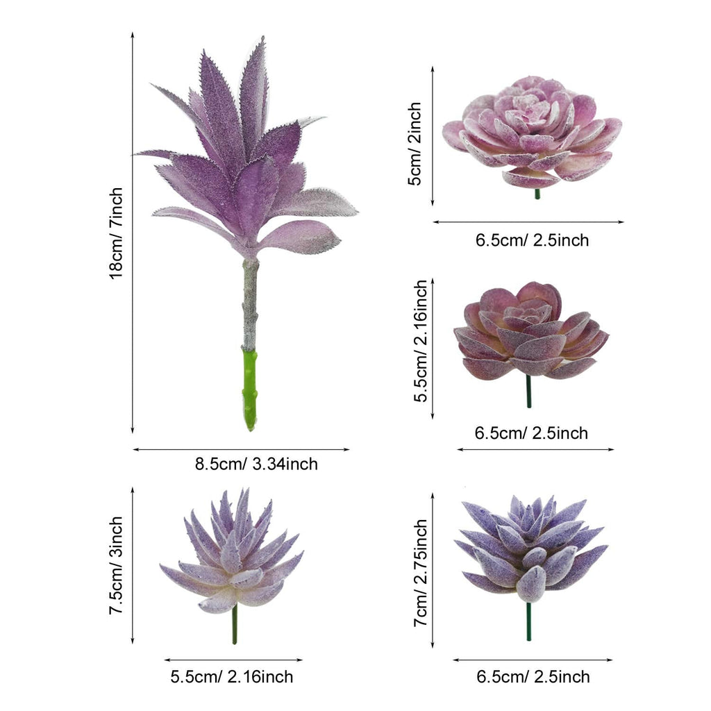 15 PCS Artificial Succulent Plants, Purple Fake Succulent, Unpotted Faux Succulent Assortment in Flocked Blue in