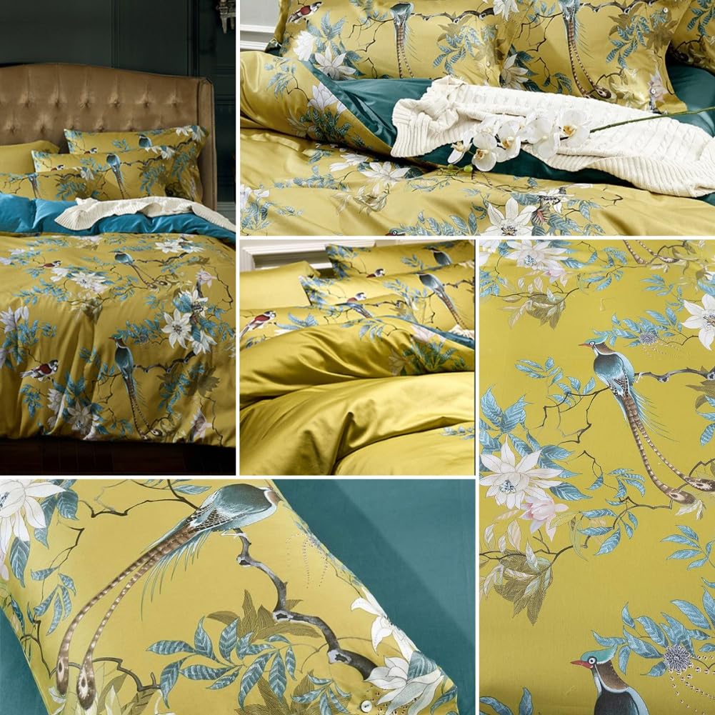 Birds Floral Duvet Cover Set Full Size Flower Bird Pattern Boho Duvet Cover Cotton Vintage Floral Bedding Set Garden