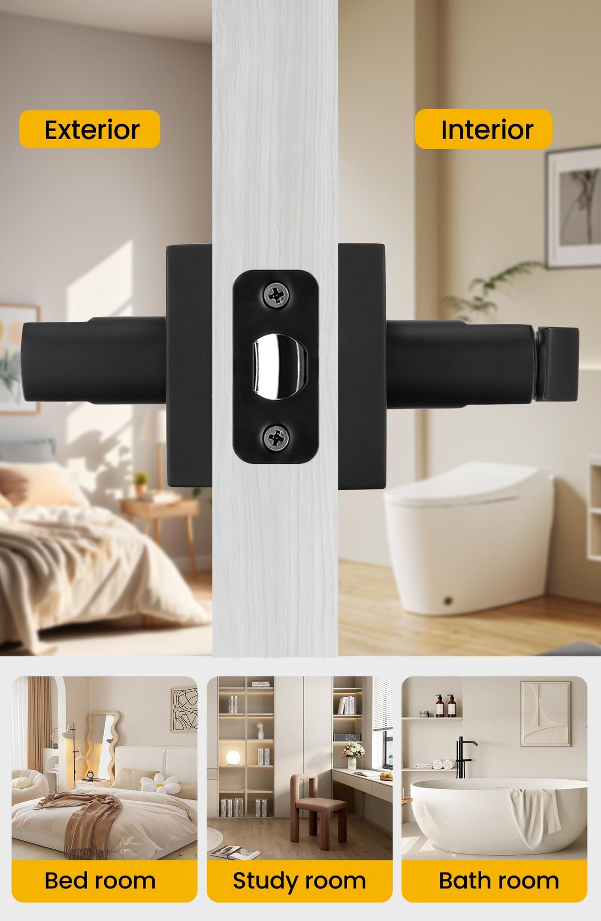Matte Black Door Handle with Lock and Key, Keyed Entry 1 Pack
