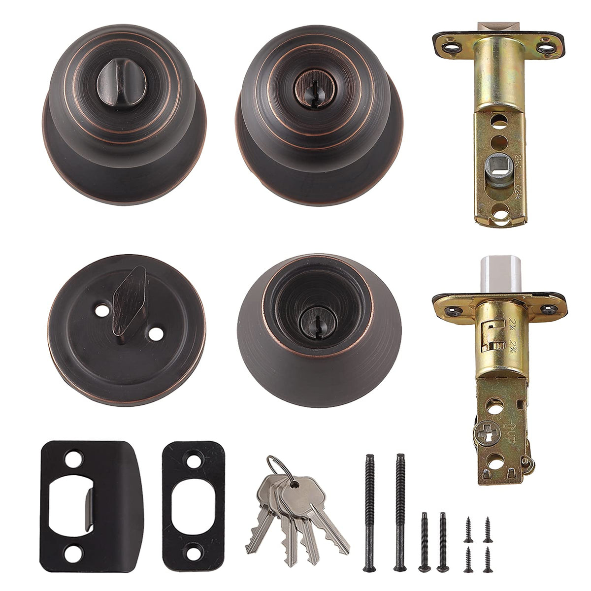 Keyed Alike Exterior Knob with Key Lock and Deadbolt, Classic, Oil Rubbed Bronze, Set of 2