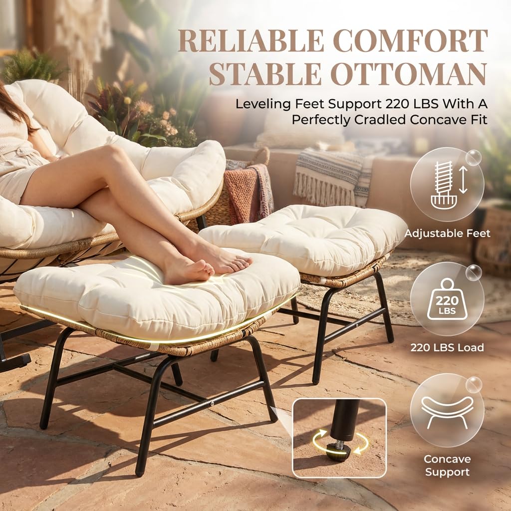 Inspired Egg Style Double Rocking Chair with Ottomans, Papasan Lounger Chairs
