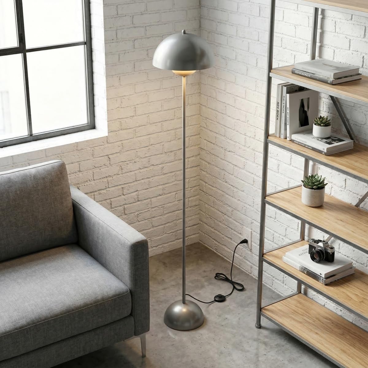 Mid-Century Modern Floor Lamp, ETL Listed, Pearl Grey