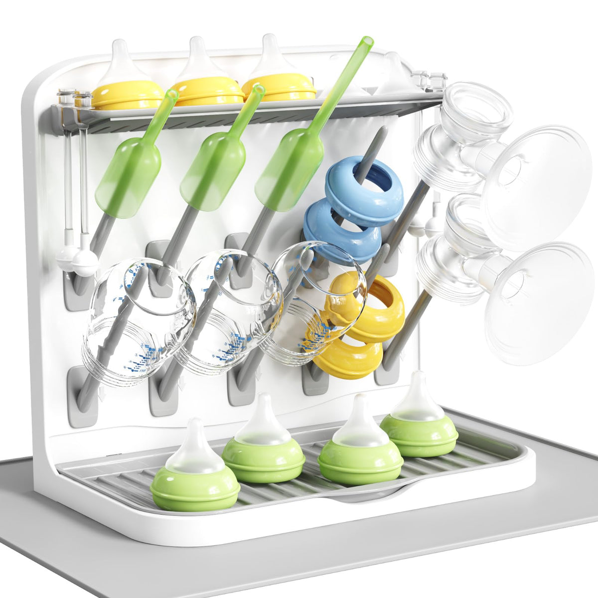 10-Hooks Baby Bottle Drying Rack with Drain Mat for Countertop