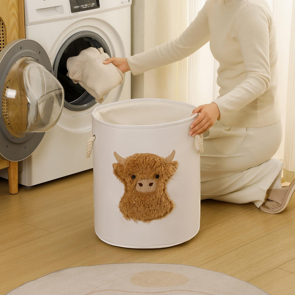 Kids Laundry Basket Baby Hamper , 58L Large Dirty Clothes Hampers with Drawstring Closure, Highland Cow Baby Stuff