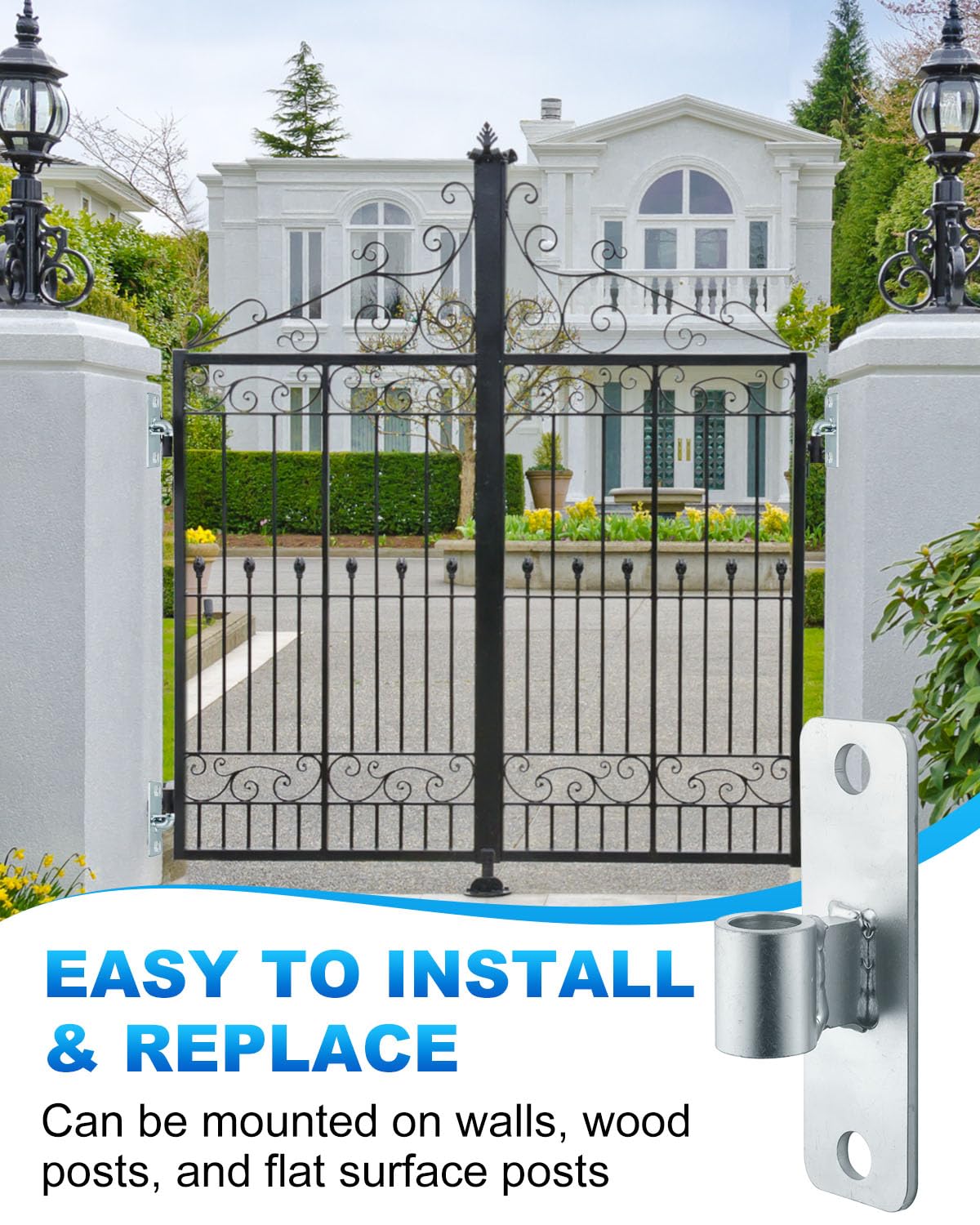 2 Pack Wall Mount Gate Hinge Fit 5/8" Pin Fence Post Hinge with Screws
