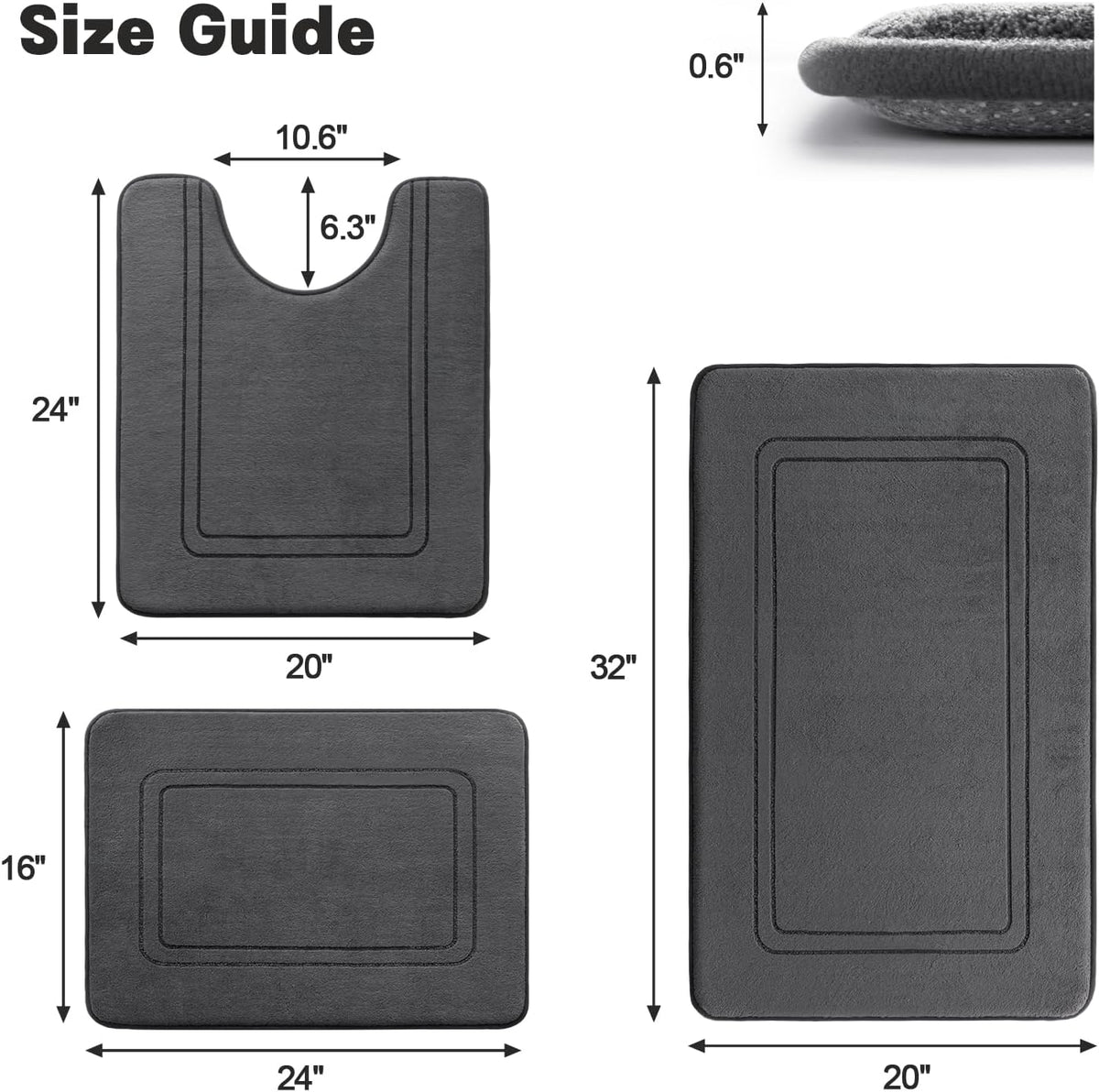 Memory Foam Bath Mat Set, Non Slip Bath Mats , Super Soft and Water Absorbent Bath Rug Set, Machine Washable U Shape
