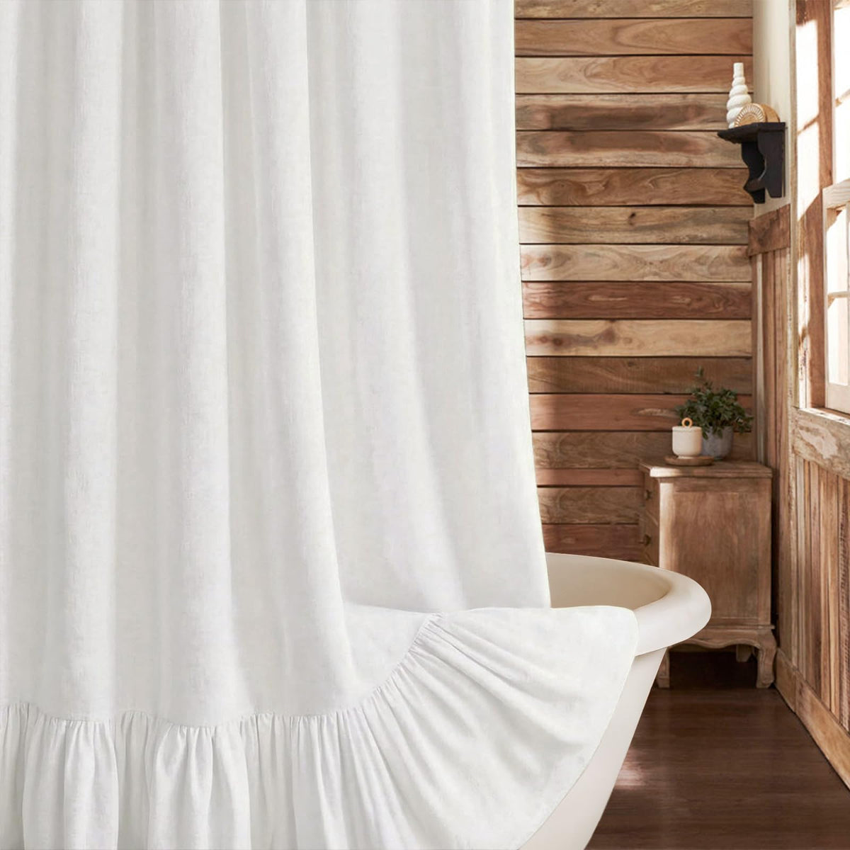 Farmhouse Ruffle Linen White 72" W x 75" L