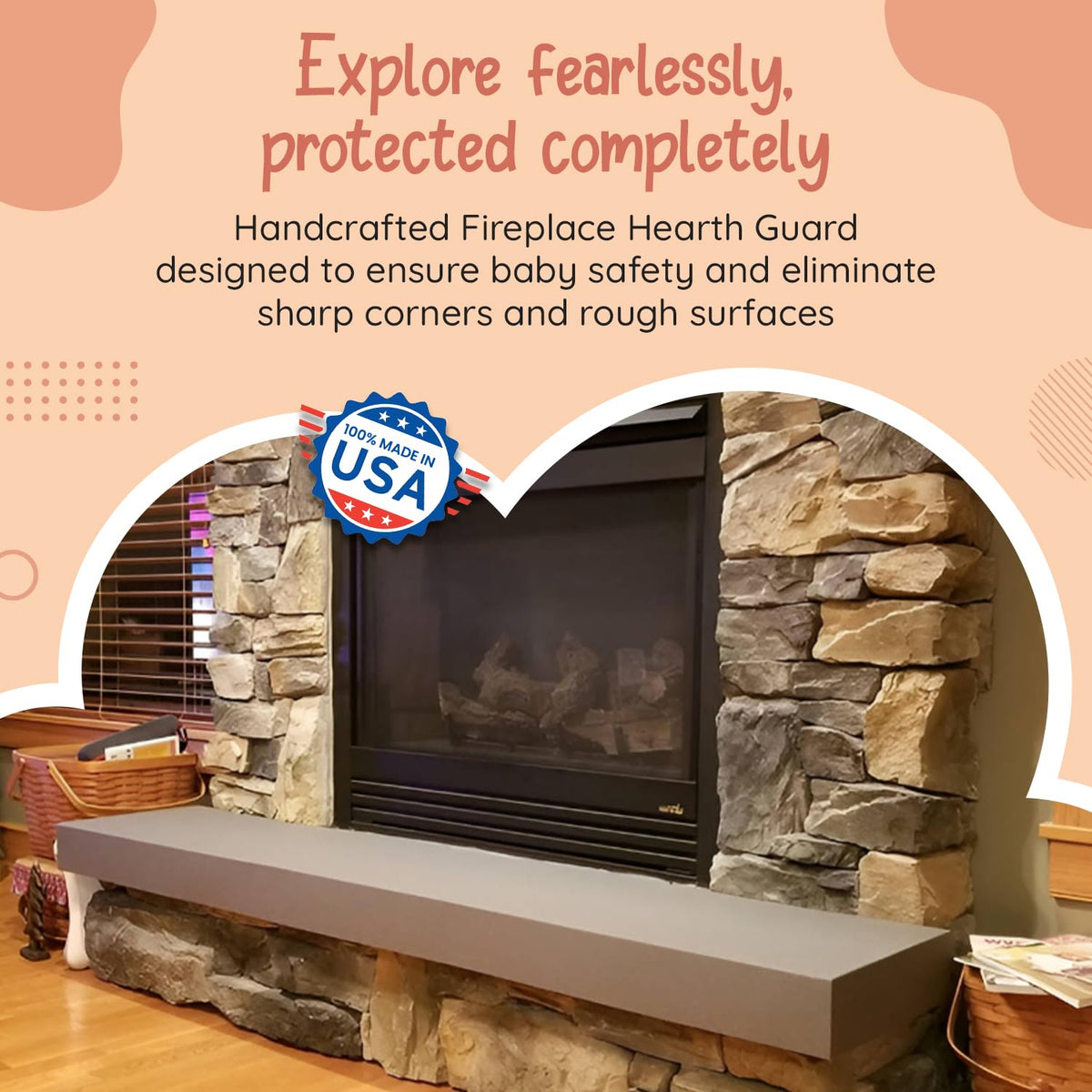 Soft Seat Edge Cushion Fireplace Hearth Guard Bumper Pad Child Proof Padding (Medium, Brown-fits Width from-69-80")