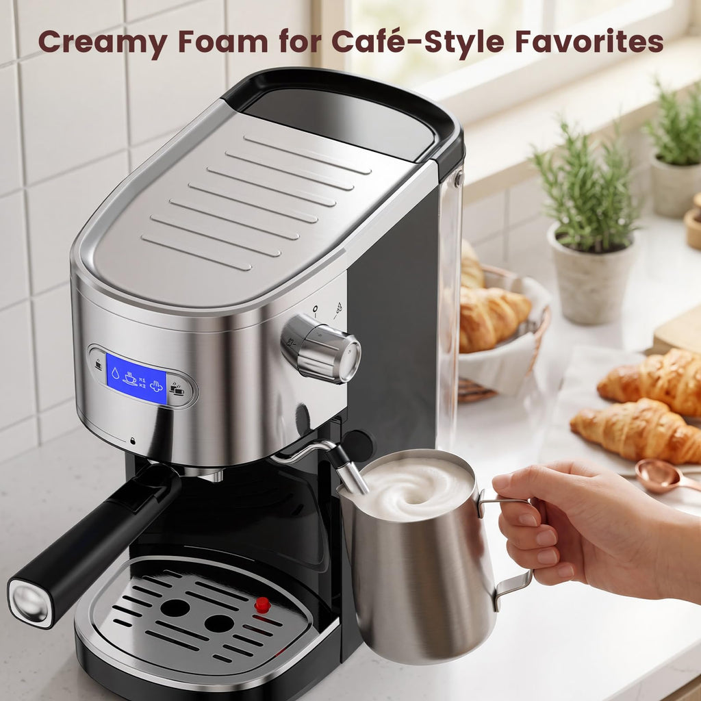 20 Bar Espresso Maker, Semi-Auto Steam Frother, 1.2L, Black