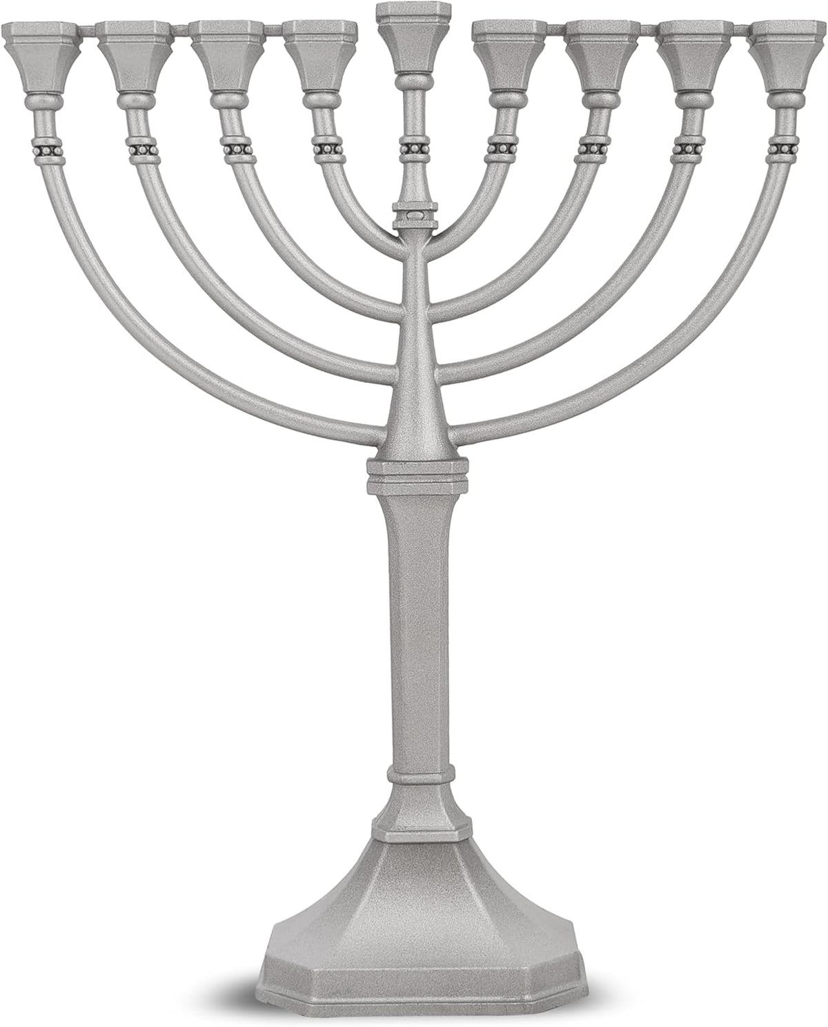 Traditional Classic Hanukkah - 9.5" Tall Graceful Style Candle Minorah Precision Die Cast Non Tarnish (Satin Silver)