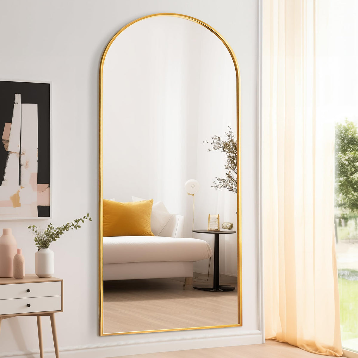Arch Full Length Mirror, 76"x34" Standing Floor Body Mirror (Gold)