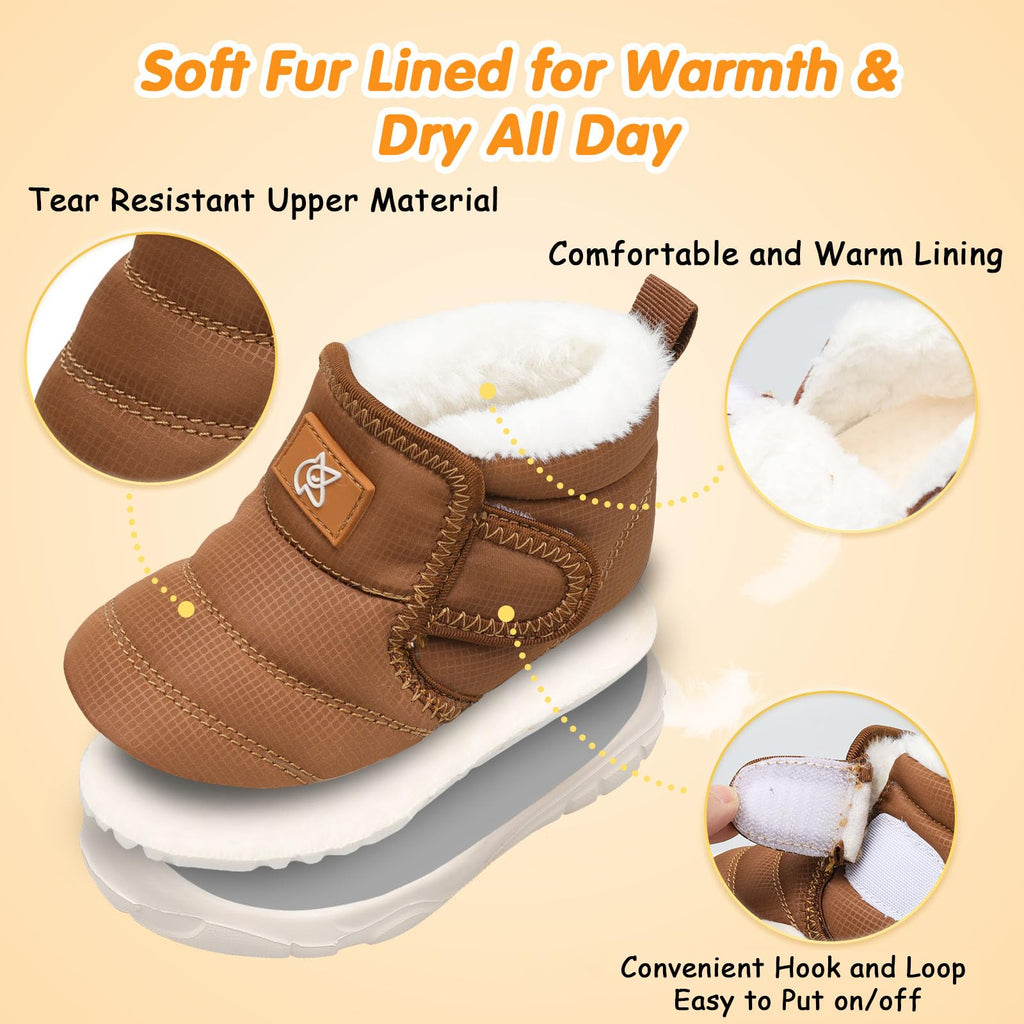 Baby Cute Boots Toddler Anti Collision Shoes Non Slip Winter Walking Shoes Unisex Lightweight Brown Infant